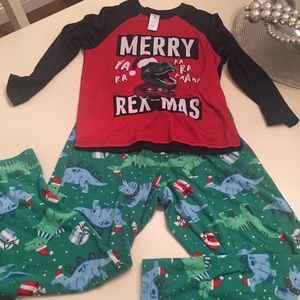 Boys Christmas PJs top polyester, bottom fleece